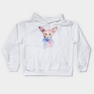 watercolor Oriental Shorthair Cat Kids Hoodie